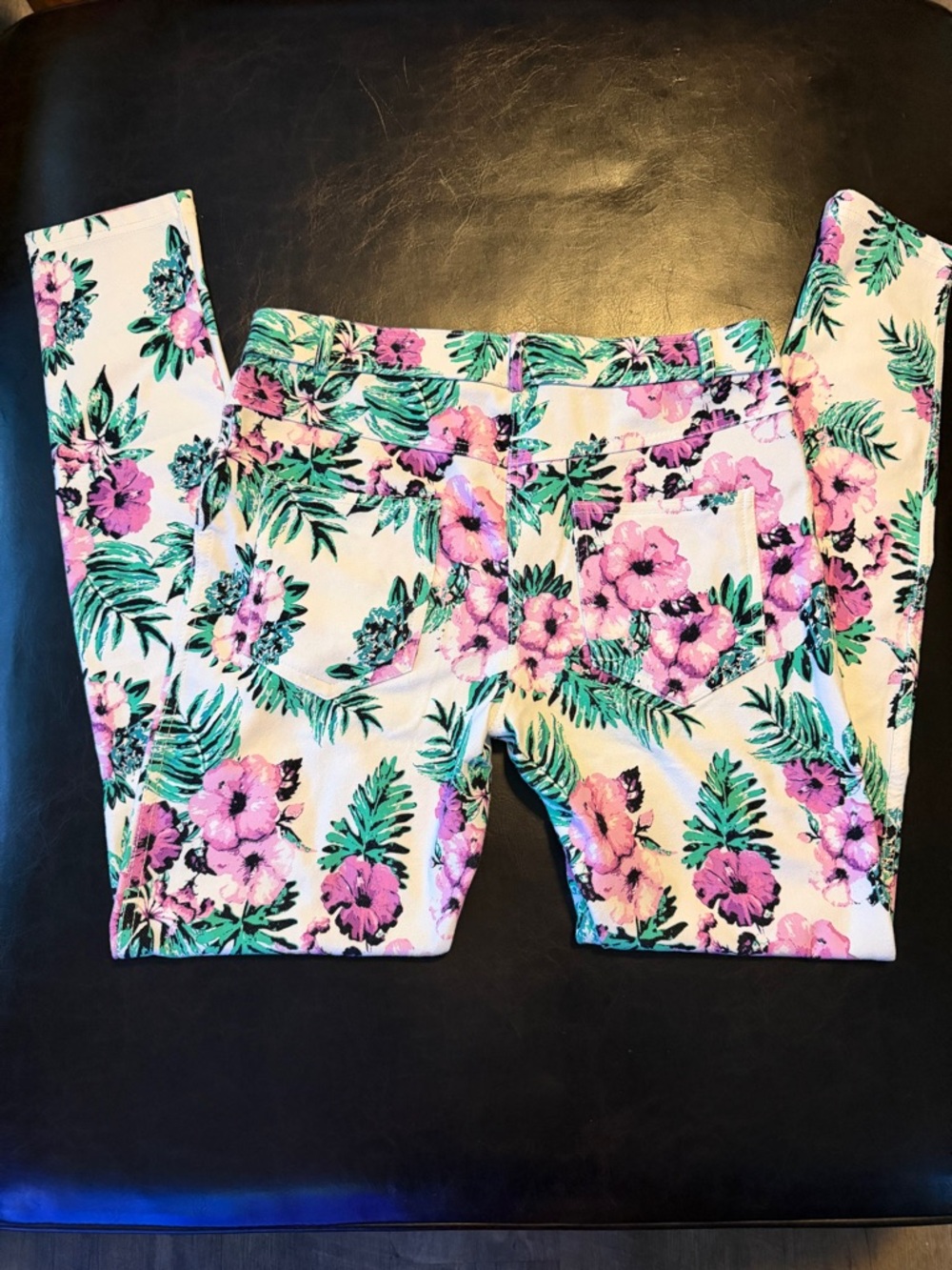 Floral Print Skinny Pants - Pink & Green